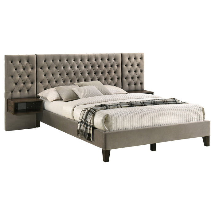 Coaster Marley Upholstered Platform Bed with Headboard Panels Light Brown King