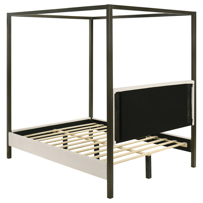 Coaster Monroe Upholstered Canopy Platform Bed Vanilla and Black King