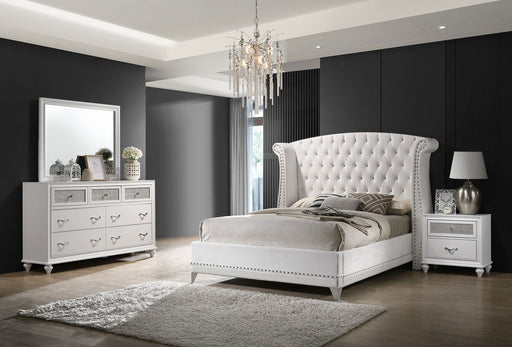 Coaster Barzini Upholstered Tufted Bedroom Set White Queen Set of 4