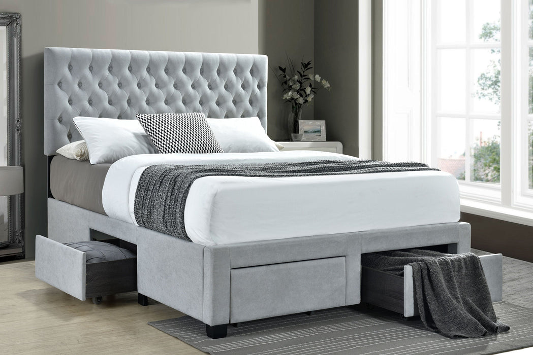 Coaster Soledad 4-drawer Button Tufted Storage Bed Light Grey Full