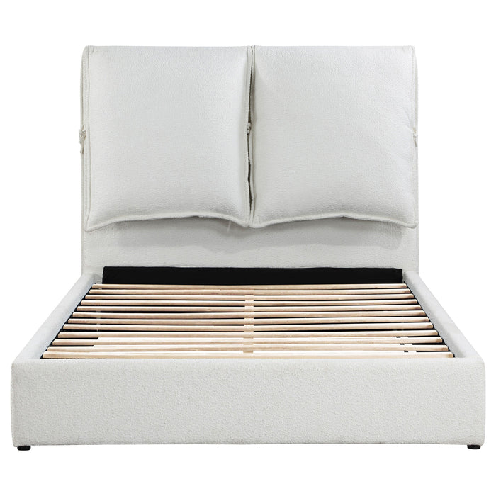 Coaster Gwendoline Upholstered Platform Bed with Pillow Headboard White Eastern King