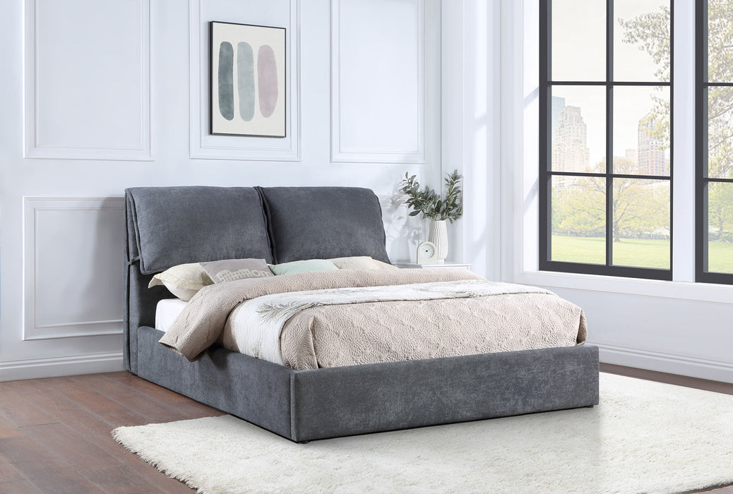 Coaster Laurel Upholstered Platform Bed with Pillow Headboard Charcoal Grey King