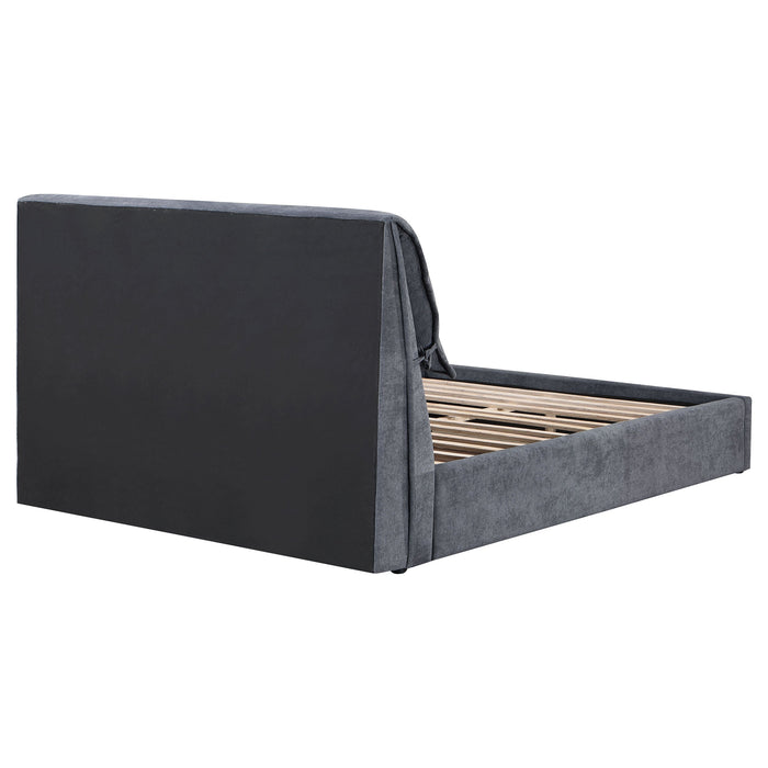 Coaster Laurel Upholstered Platform Bed with Pillow Headboard Charcoal Grey King