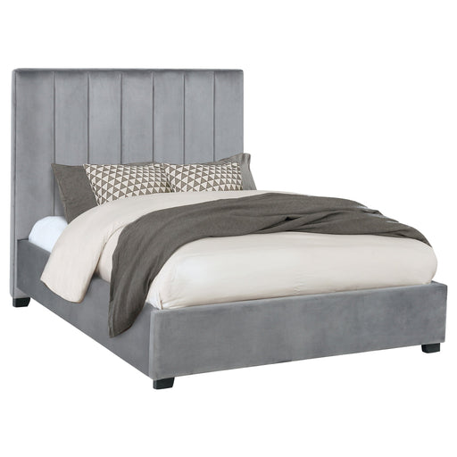 Coaster Arles Vertical Channeled Tufted Bed Grey Eastern King