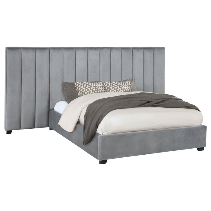 Coaster Arles Upholstered Bedroom Set Grey with Side Panels Eastern King