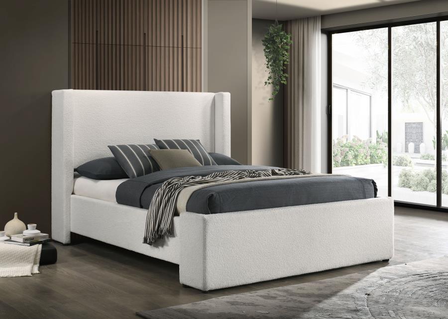 Alamosa Boucle Upholstered Wingback Platform Bed White