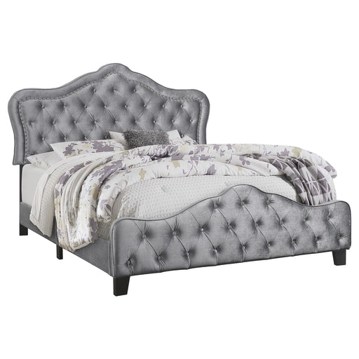 Coaster Bella Upholstered Tufted Panel Bed Grey Eastern King