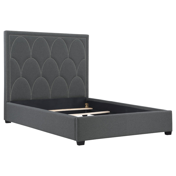 Coaster Bowfield Upholstered Bed with Nailhead Trim Charcoal King