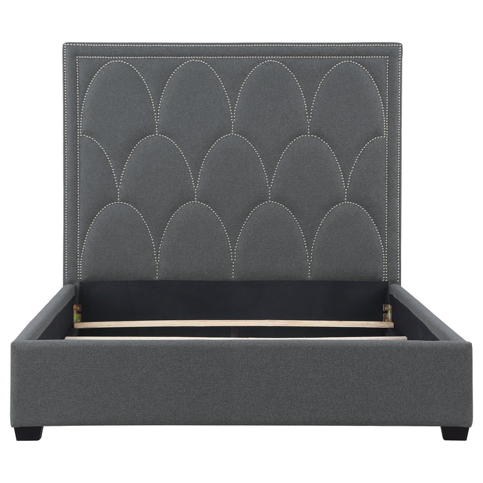 Coaster Bowfield Upholstered Bed with Nailhead Trim Charcoal King