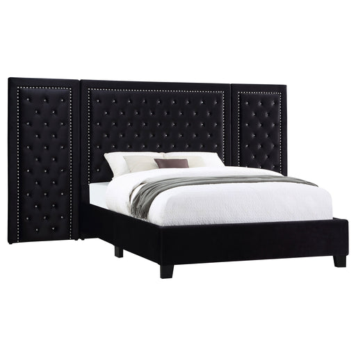 Coaster Hailey Upholstered Platform Bed with Wall Panel Black Eastern King