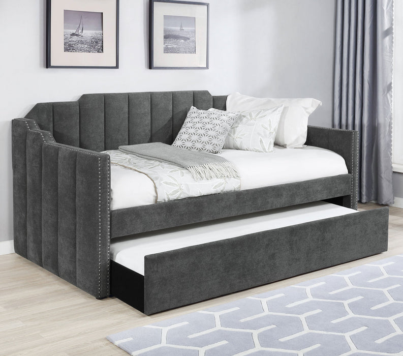 Coaster Kingston Upholstered Twin Daybed with Trundle Charcoal Default Title