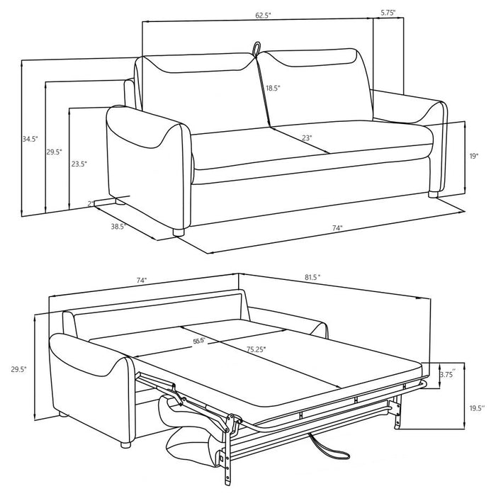 Rylie Upholstered Sofa Sleeper with Queen Mattress Grey