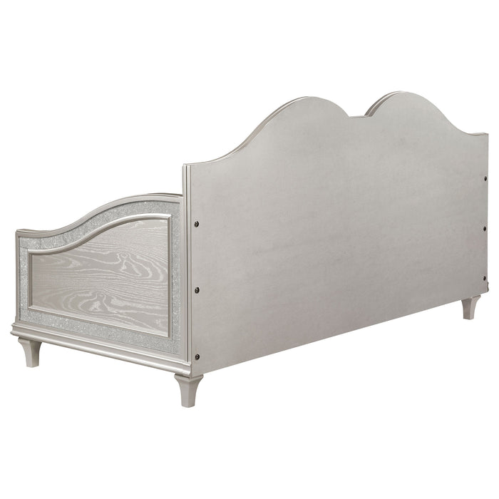 Coaster Evangeline Upholstered Twin Daybed with Faux Diamond Trim Silver and Ivory Default Title