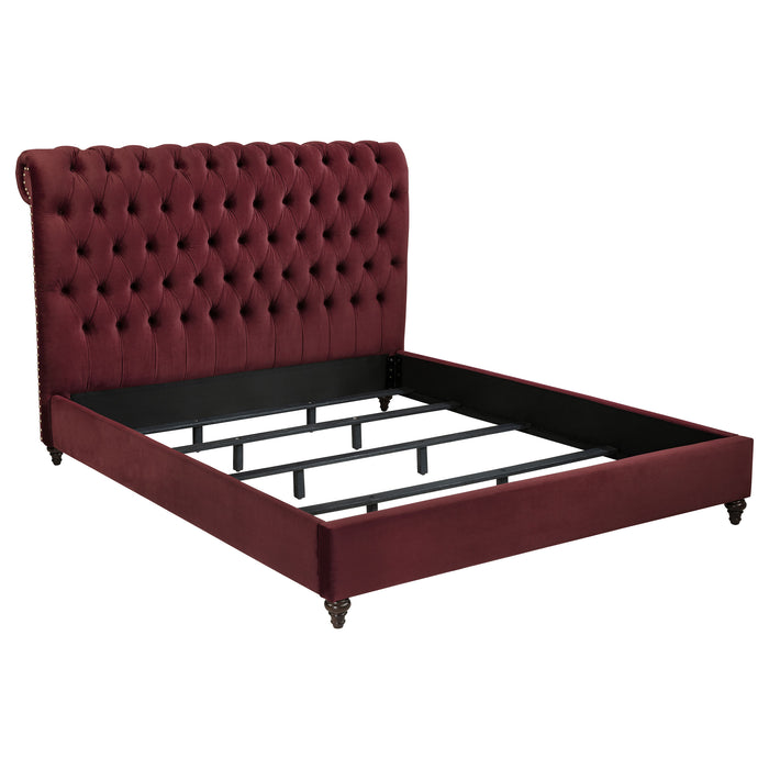 Devon 57-inch Upholstered Eastern King Panel Bed Wine Red