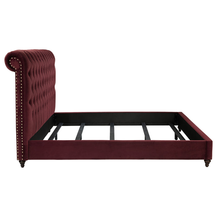 Devon 57-inch Upholstered Eastern King Panel Bed Wine Red