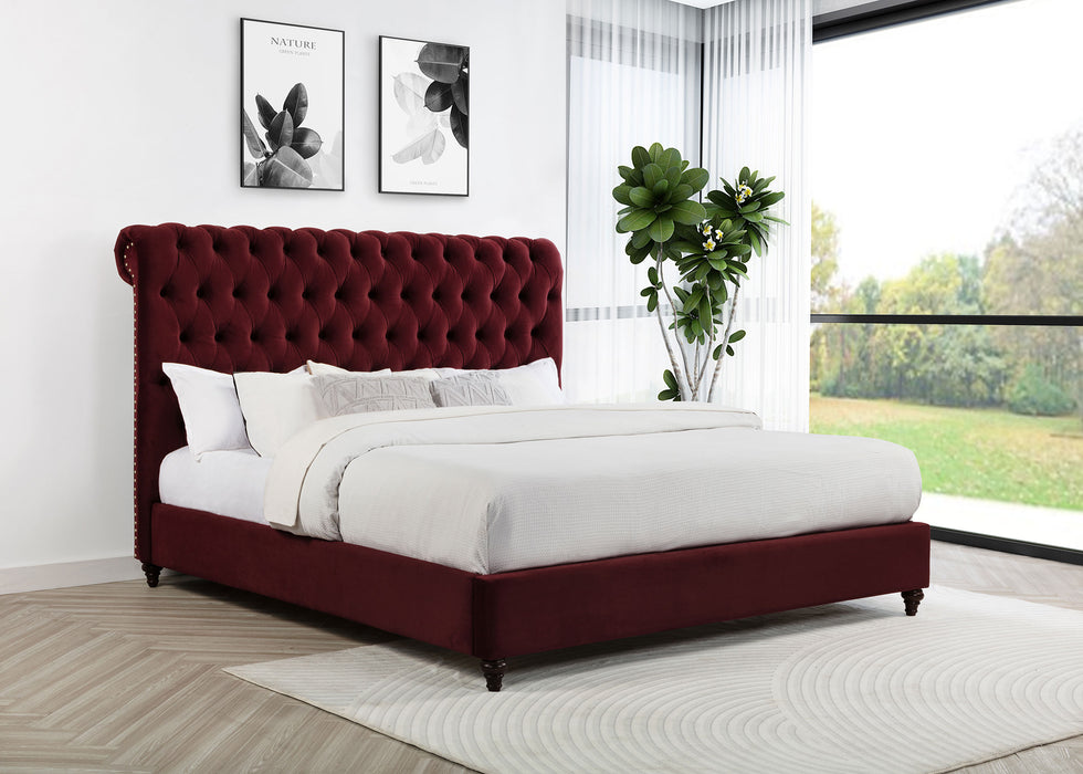 Devon 57-inch Upholstered California King Panel Bed Wine Red