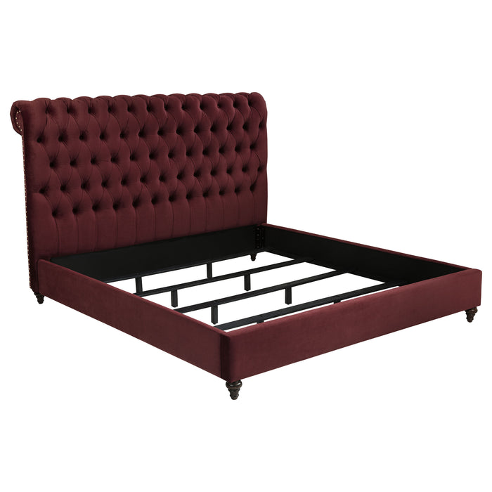 Devon 57-inch Upholstered California King Panel Bed Wine Red