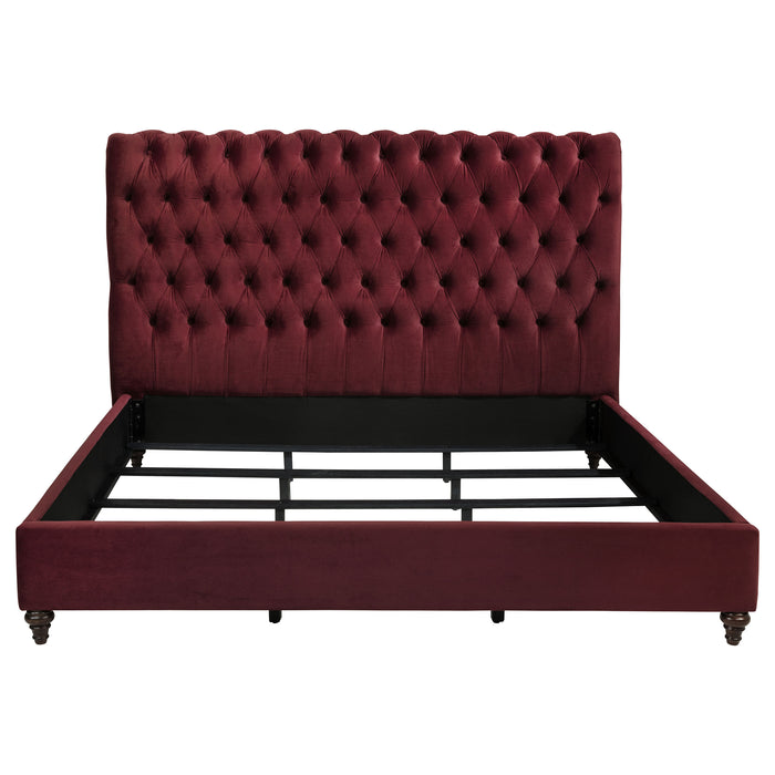 Devon 57-inch Upholstered California King Panel Bed Wine Red