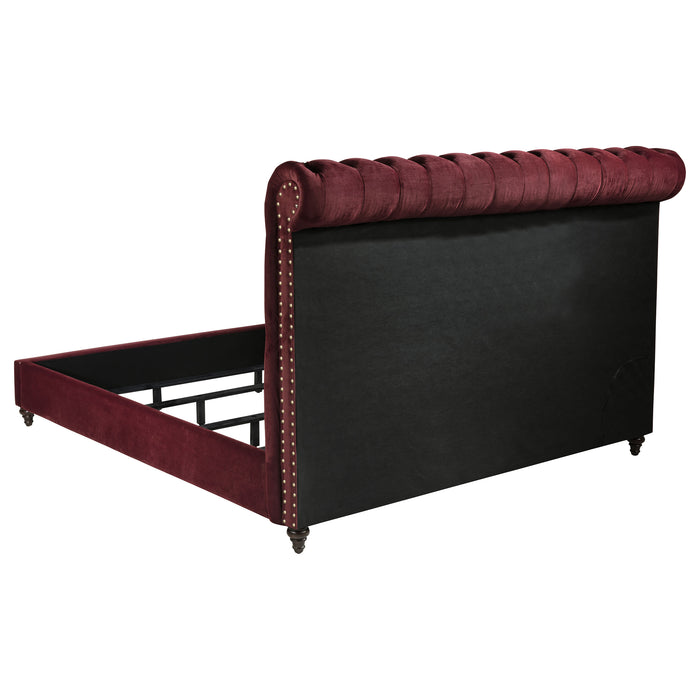 Devon 57-inch Upholstered California King Panel Bed Wine Red