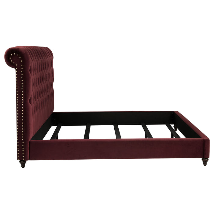 Devon 57-inch Upholstered California King Panel Bed Wine Red