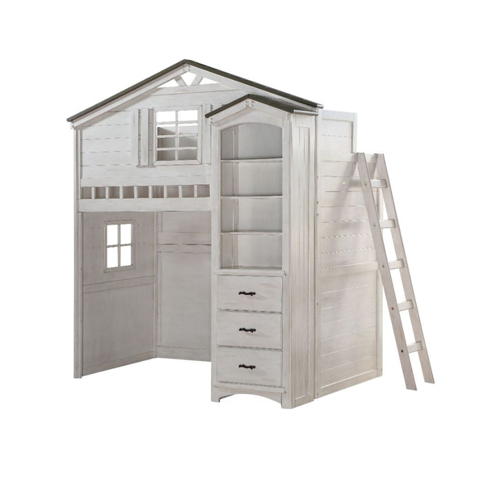 Tree House Teenager Solid Wood Twin Loft Bed with Storage