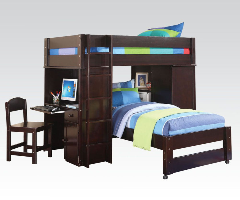 Lars 80"L Twin/Twin Loft Bed with Desk & Chair & Wardrobe