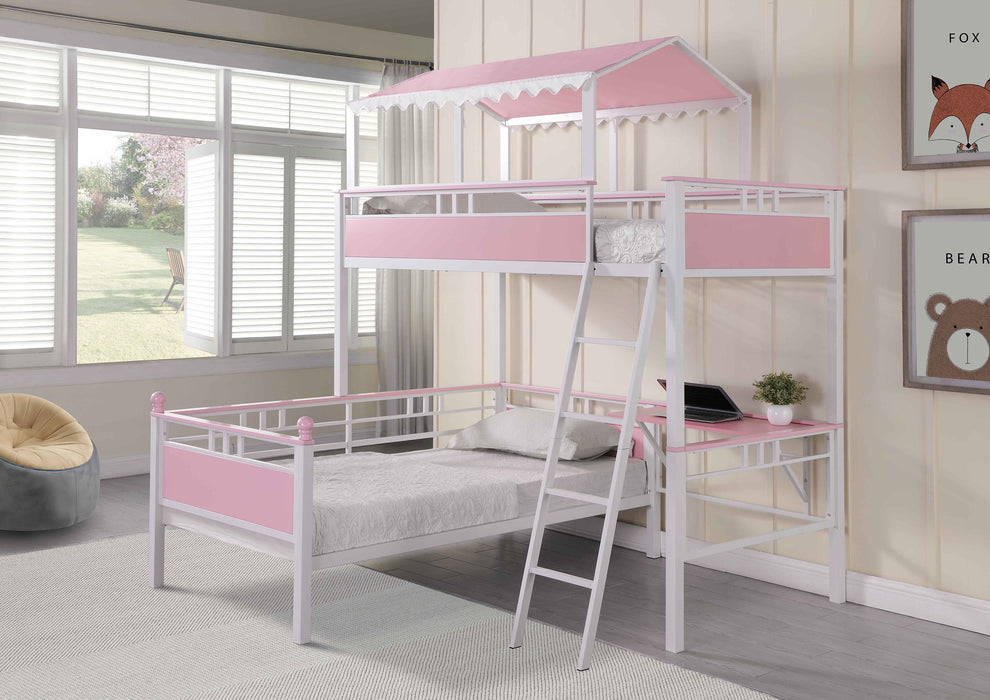 Alexia Twin Over Twin Workstation Bunk Bed Pink and White