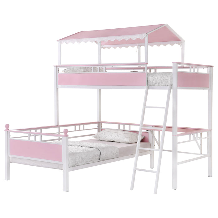 Alexia Twin Over Twin Workstation Bunk Bed Pink and White