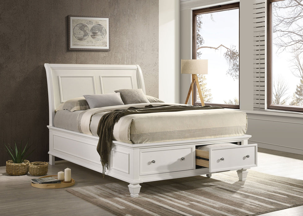 Coaster Selena Twin Sleigh Bed with Footboard Storage Cream White Full