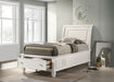 Coaster Selena Twin Sleigh Bed with Footboard Storage Cream White Full