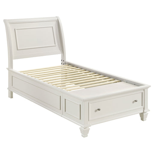 Coaster Selena Twin Sleigh Bed with Footboard Storage Cream White Twin