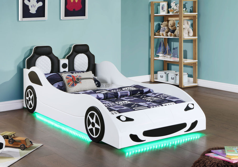 Coaster Cruiser Car Themed Twin Bed with Underglow Lights White Red