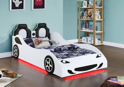 Coaster Cruiser Car Themed Twin Bed with Underglow Lights White White