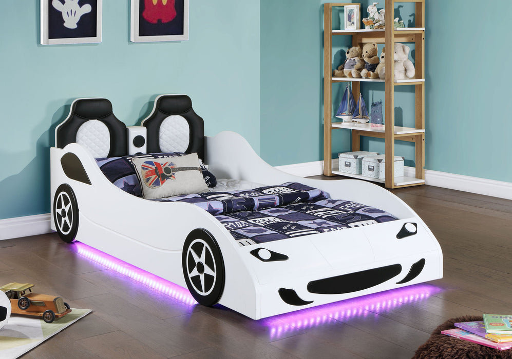 Coaster Cruiser Car Themed Twin Bed with Underglow Lights White Red