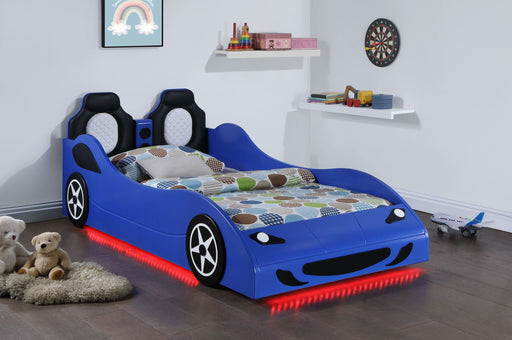 Coaster Cruiser Car Themed Twin Bed with Underglow Lights White Blue
