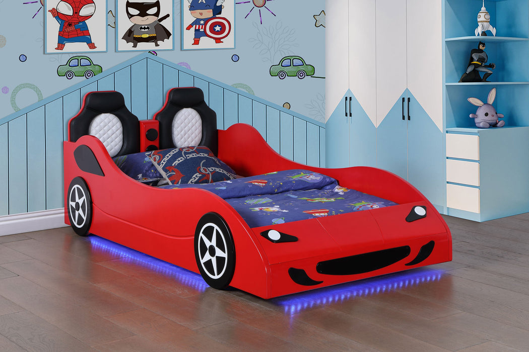 Coaster Cruiser Car Themed Twin Bed with Underglow Lights White Red