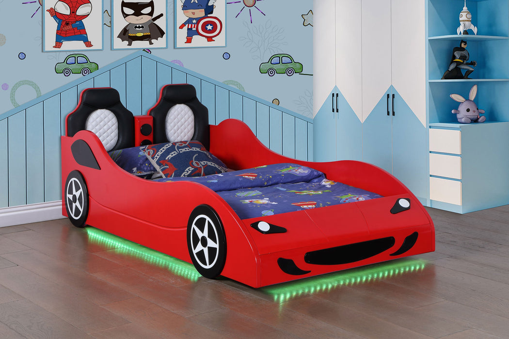 Coaster Cruiser Car Themed Twin Bed with Underglow Lights White Red