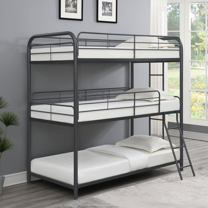 Coaster Garner Triple Twin Bunk Bed with Ladder Gunmetal Default Title