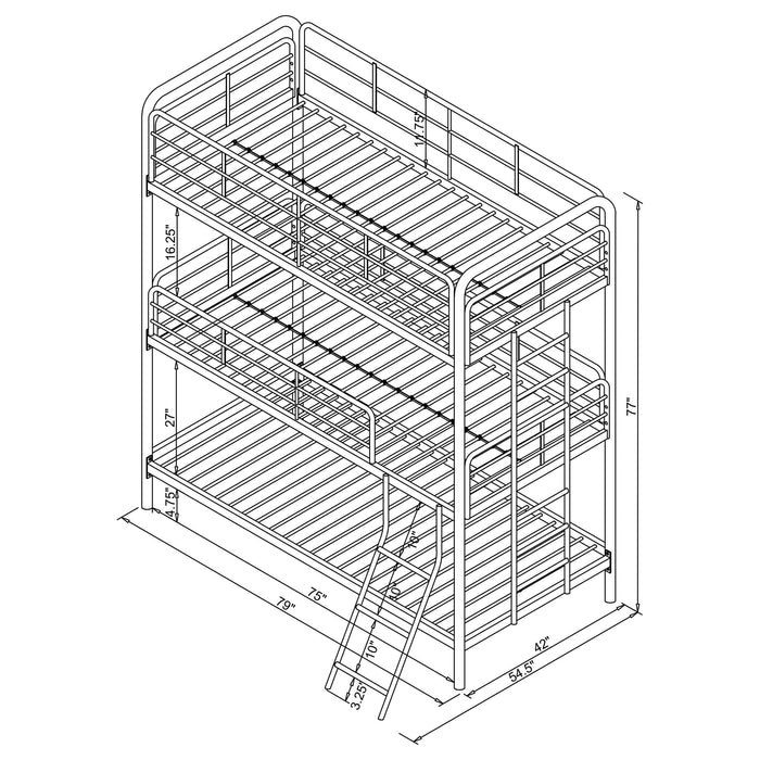 Coaster Garner Triple Twin Bunk Bed with Ladder Gunmetal Default Title