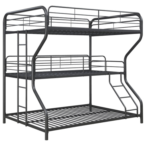 Coaster Garner Triple Full Over Twin Over Full Bunk Bed with Ladder Gunmetal Default Title