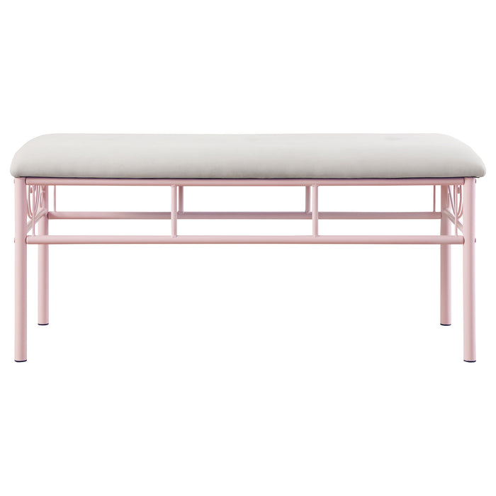 Massi Fabric Upholstered Bench White and Powder Pink