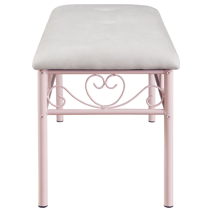 Massi Fabric Upholstered Bench White and Powder Pink