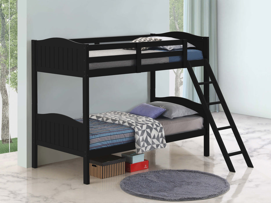 Coaster Arlo Twin Over Twin Bunk Bed with Ladder Espresso Grey With Bench