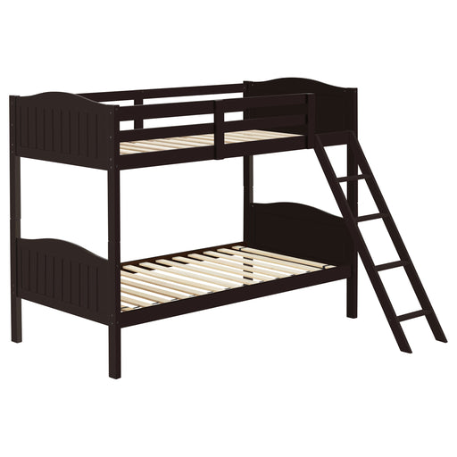 Coaster Arlo Twin Over Twin Bunk Bed with Ladder Espresso Brown No Bench
