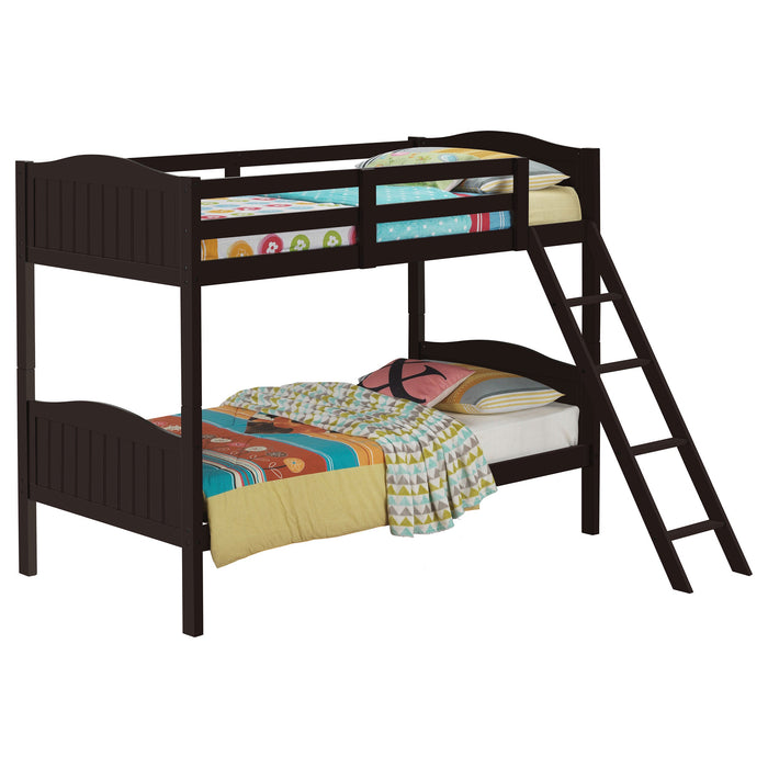 Coaster Arlo Twin Over Twin Bunk Bed with Ladder Espresso Grey With Bench