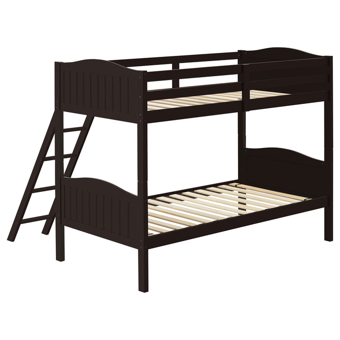 Coaster Arlo Twin Over Twin Bunk Bed with Ladder Espresso Grey With Bench