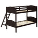 Coaster Arlo Twin Over Twin Bunk Bed with Ladder Espresso Grey With Bench