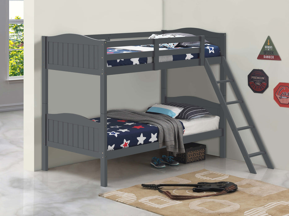 Coaster Arlo Twin Over Twin Bunk Bed with Ladder Espresso Grey With Bench