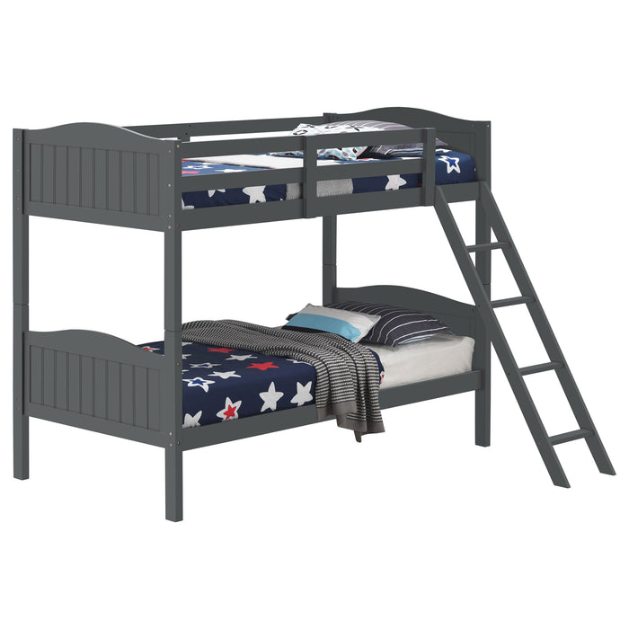 Coaster Arlo Twin Over Twin Bunk Bed with Ladder Espresso Grey With Bench