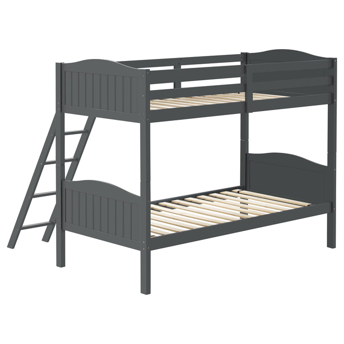 Coaster Arlo Twin Over Twin Bunk Bed with Ladder Espresso Grey With Bench